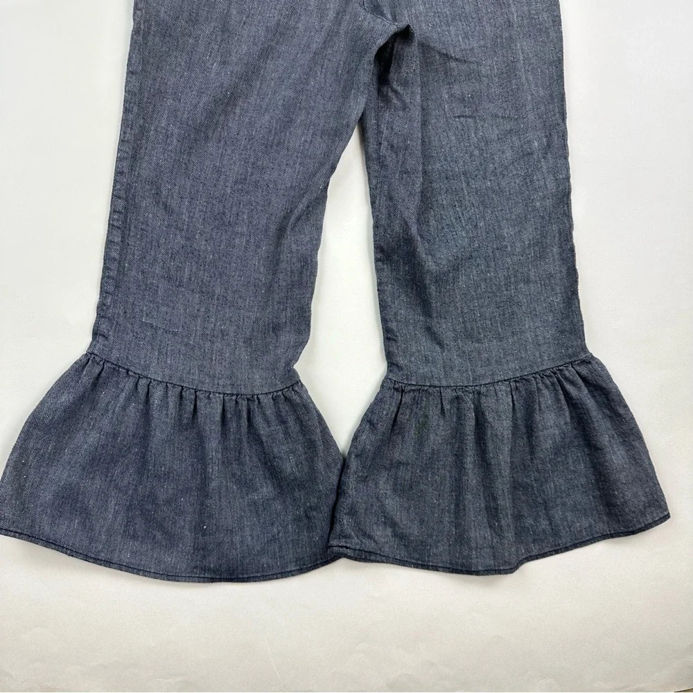 Anthropologie Ett:Twa Chambray Linen Ruffle Hem Wide Leg Pants Size 0 - Picture 8 of 10